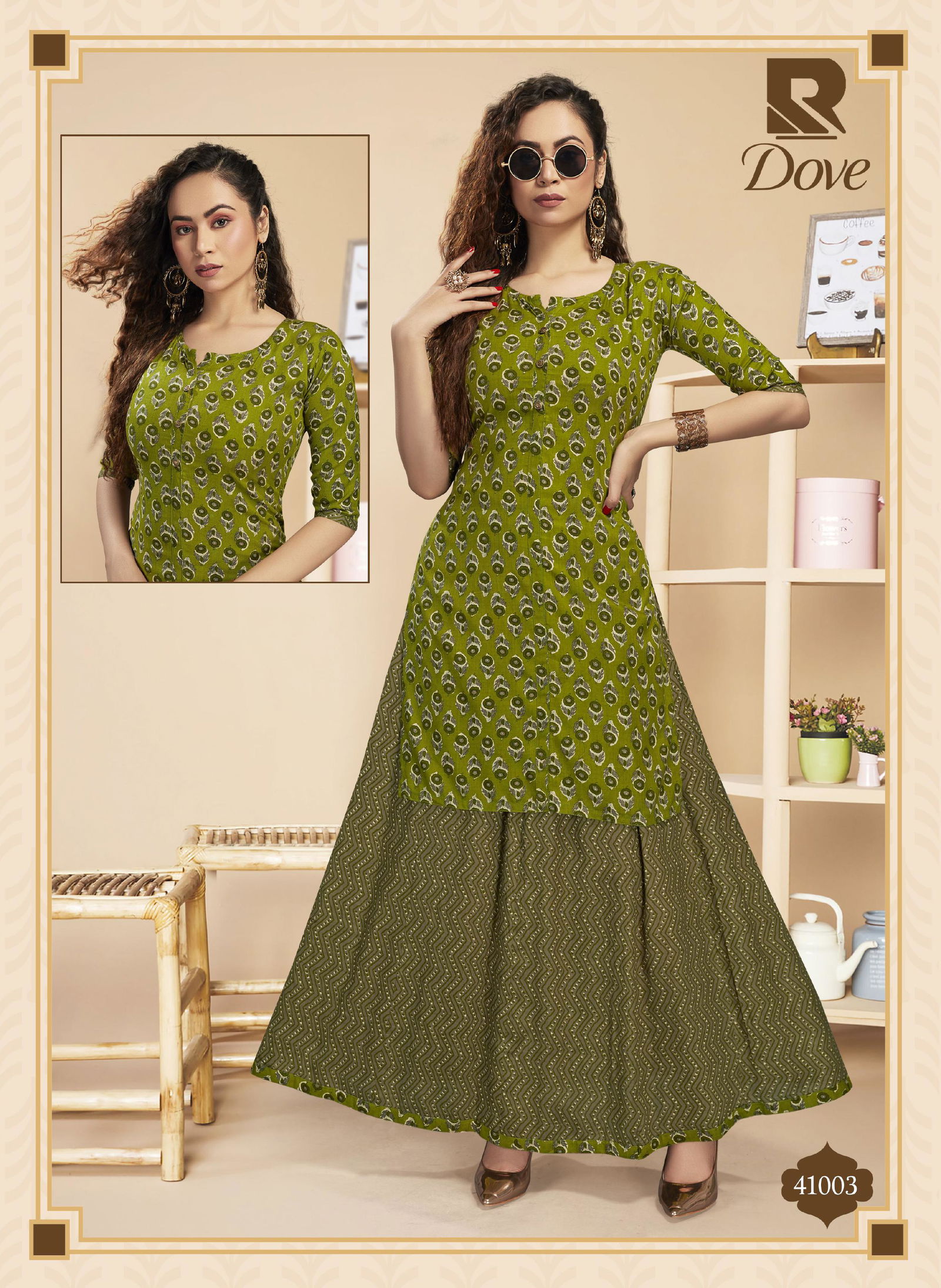 Raashi Dove Fancy Ethnic Wear Rayon Printed Kurti With Skirt Latest Collection